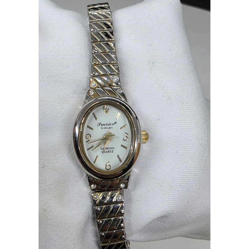 Precision By Gruen Diamond Quartz Ladies Gold Silver Tone Watch GP438L